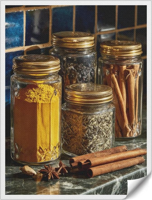 RPSIRVFO Oil Painting Wall Art Cinnamon Unframed Cinnamon sticks and jars Living Room and Dining Room Decor Unframed and Durable Rustic Charm