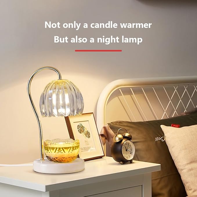 Candle Warmer Lamp, Electric Candle Lamp Warmer with 2 Bulbs for Scented Candles, Dimmable Wax Melt Warmer with Marble Base for Home Bedroom Décor Aesthetic House Warming Gifts