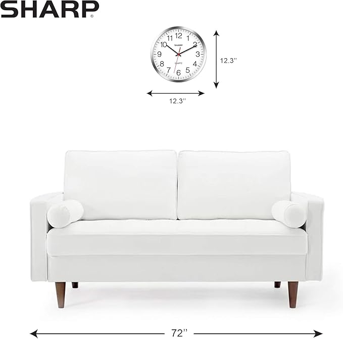 Sharp Wall Clock – Silver/Chrome, Silent Non Ticking 12 Inch Quality Quartz Battery Operated Round Easy to Read Home/Kitchen/Office/Classroom/School Clocks, Sweep Movement