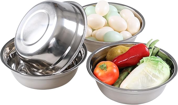 Set of 4 Stainless Steel Serving Bowls, Metal Prep Mixing Bowls for Kitchen