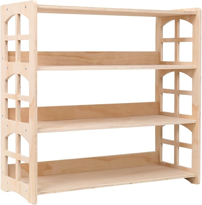 Montessori Bookshelf Toy Shelf Kids Storage Organizer for Toys Book Shelves for Kids Room Sturdy and Safe Toddler Wood Classroom Childrens Bookcases(4Tier)