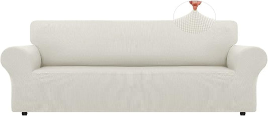 LURKA Stretch Oversized Sofa Slipcovers 1 Piece Couch Covers for 3 Cushion Couch Sofa Furniture Protector Full Sofa Covers with Elastic Bottom for Kids and Pet (X-Large, Ivory)