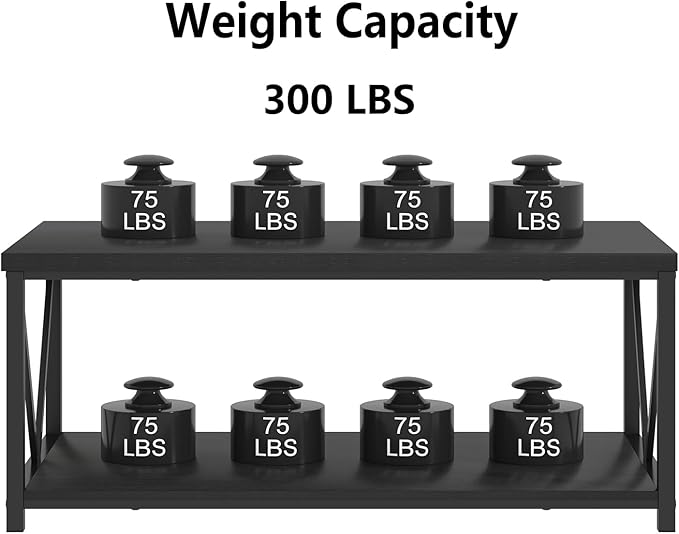 EXCEFUR Small Coffee Table, Modern Living Room Tables with Storage Shelf, Rustic Wood Rectangle Center Table, 2 Tier Wooden Low Cocktail Tea Table for Small Spaces, 39.3 Inch Black Oak