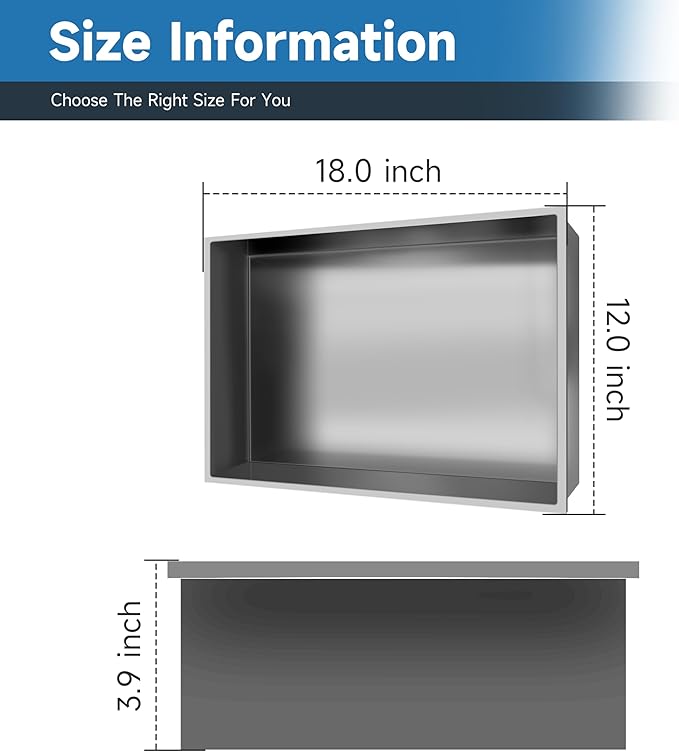 18" x 12" Brushed Nickel Shower Niche, 1 Shelf, Contemporary Style, Shower Caddies