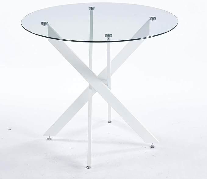 Modern Round Glass Dining Table with Tempered Glass Top and Metal Legs - Perfect for Home, Kitchen, or Dining Room
