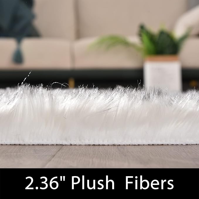 Latepis White with Grey Tips Faux Sheepskin Fur Rug 8x10 for Living Room Bedroom Washable Living Room Luxury Room Decor Fluffy Rug Rectangle