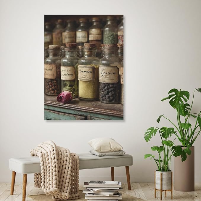 RPSIRVFO Oil Art Spices Wall Decor Unframed Spices on rustic shelf Ideal choice for wall decoration in living rooms bedrooms bathrooms offices