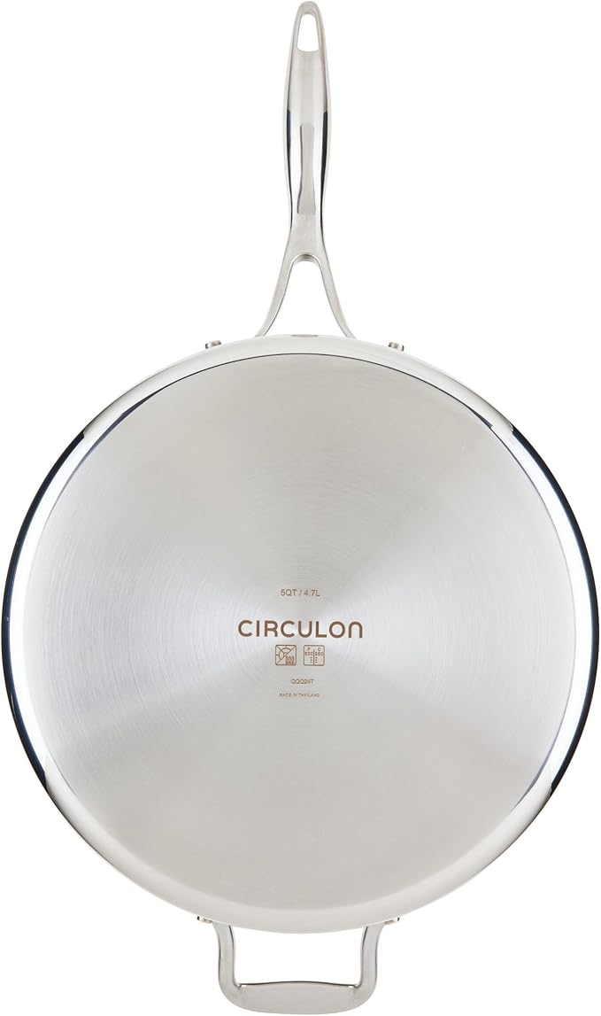 Circulon C1 Series Clad Stainless Steel with ScratchDefense Technology Cookware Nonstick Induction Saute Pan with Lid and Helper Handle, Metal Utensil Safe, 5 Quart - Polished Stainless Steel