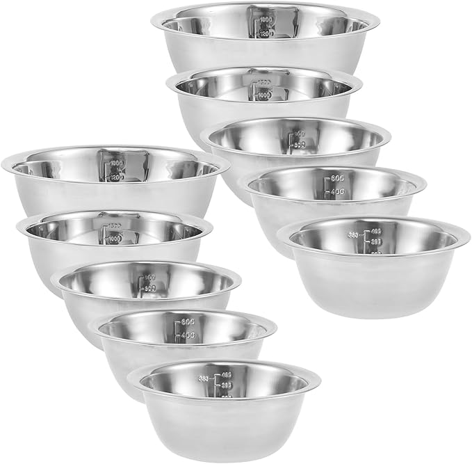 Nesting Mixing Bowl Set, 10 Pack Stainless Steel Bowls with Scale Marks, Baking Bowls Mixing Set for Kitchen Food Space Saving Storage, Cooking, Baking.