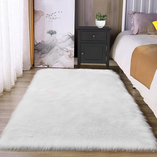 Latepis White Faux Fur Rug 3x5, Faux Sheepskin Rugs for Living Room, Fluffy Washable Rug for Bedroom Dorm Luxury Room Decor, Furry Rugs, Rectangle