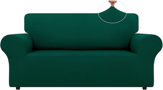 LURKA Stretch Loveseat Sofa Slipcovers 1 Piece Couch Covers for Sofa Furniture Protector Full Sofa Covers with Elastic Bottom for Kids and Dog (Dark Green, Medium)