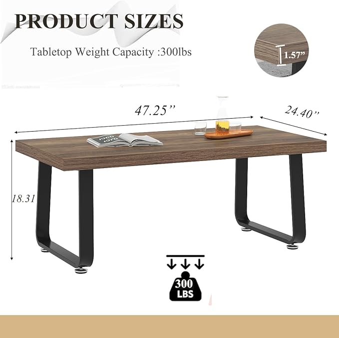 HSH 47" Rustic Industrial Coffee Table - Farmhouse Modern Minimalist Center Table with Wood & Metal Legs,Cocktail Table for Living Room, Bedroom, Home Office, Rustic Oak