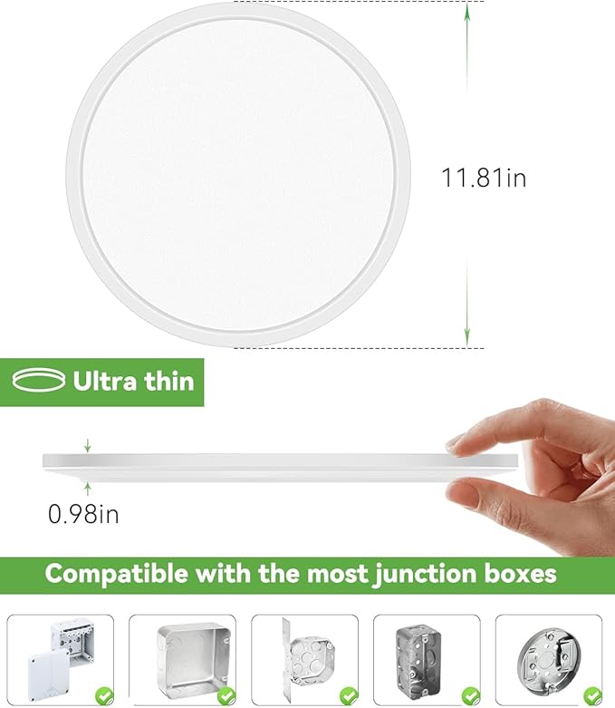 Zemty 10 Pack 12 Inch LED Flush Mount Super Slim 28W 3200lm LED Ceiling Light, 3 Color Temperature in One 3000k/4500k/6000K Fixture for Bedroom, Kitchen, Dining Room