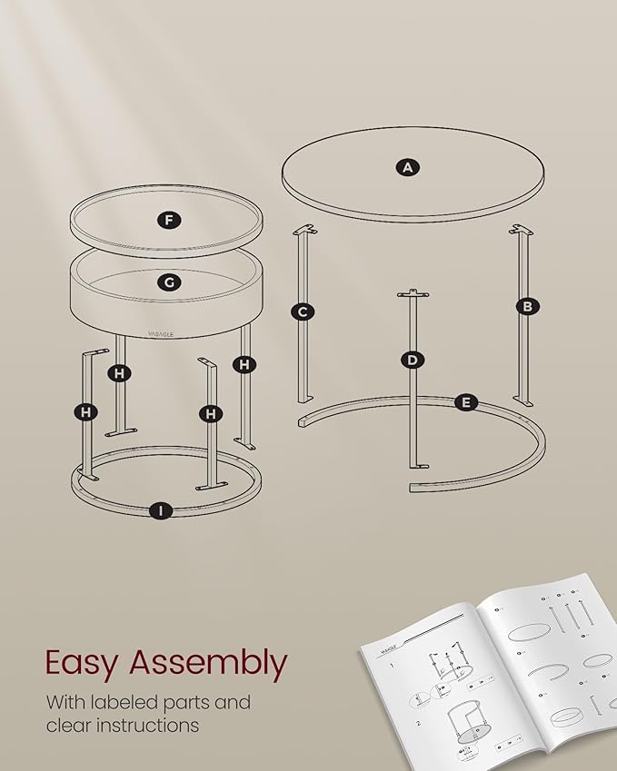 VASAGLE Round Coffee Tables, Set of 2 Nesting Tables, Modern Round Side Tables with Hidden Storage and Top Tray, for Living Room, Bedroom, Office, Rustic Brown and Ink Black ULCT044K01