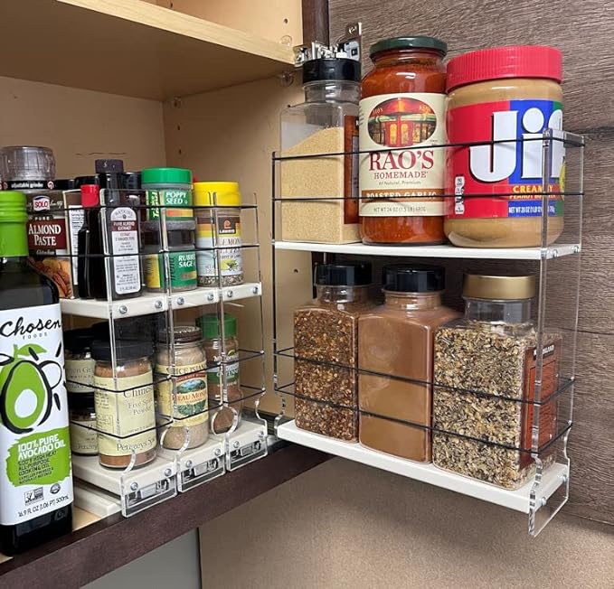 Vertical Spice - Sliding Spice Rack Organizer for Cabinets - Pull Out Shelves for Upper Kitchen Cabinets - Cabinet Organizer/Storage - 2 Tiers - 3.45" x 12.25" x 10.6" (Cream, Partially Assembled)