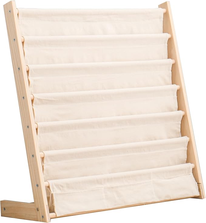 7 Tier Wood Bookshelf for Kids Books Storage Organizer Natural Wooden Book Shelves for Study Room Living Room (29.52" L x 11.81" W x 31.10" H)