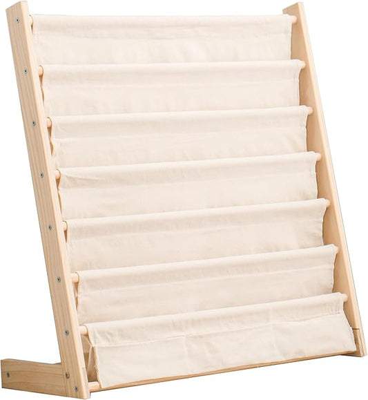 7 Tier Wood Bookshelf for Kids Books Storage Organizer Natural Wooden Book Shelves for Study Room Living Room (29.52" L x 11.81" W x 31.10" H)