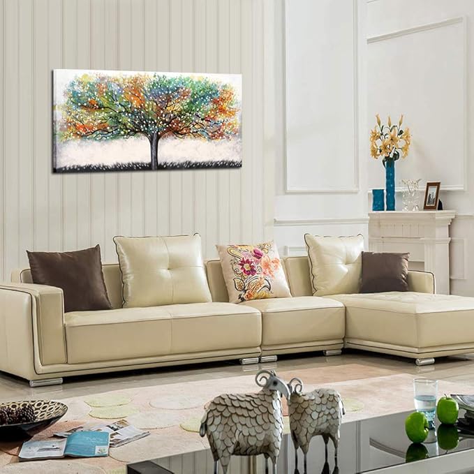 KREATIVE ARTS Large Living Room Wall Decor Abstract Canvas Wall Art Colorful Trees Landscape Painting Picture Giclee Print Framed Artwork Modern Home Bedroom Wall Decoration Ready to Hang 20x40inch