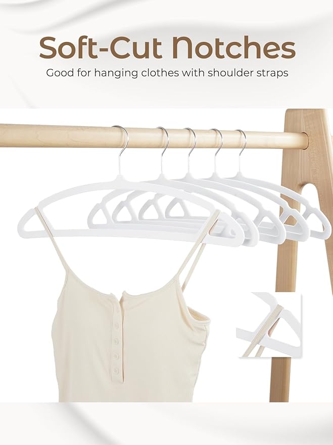 HOUSE DAY White Velvet Hangers 20 Pack, Luxury Non Slip Felt Hangers, Space Saving White Clothes Hanger Heavy Duty, No Shoulder Bump Focked Hanger with 360° Swivel Hook for Closet