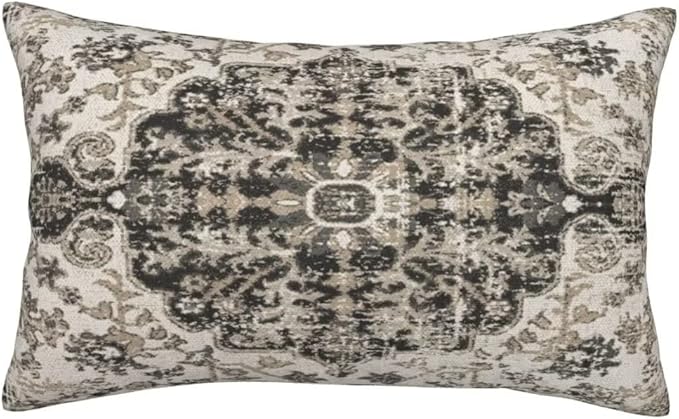 Boho Throw Pillow Covers 12x20 Set of 2, Black Brown Carpet Pattern Pillow Covers Ethnic Rustic Farmhouse Cushion Cases Linen Decorative Gifts for Couch Sofa Indoor Outdoor