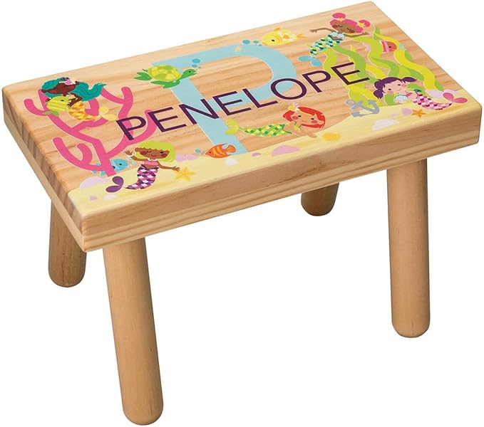 Custom Children’s Step Stool, Customized with Kid’s Name, Under The Sea Mermaid Design