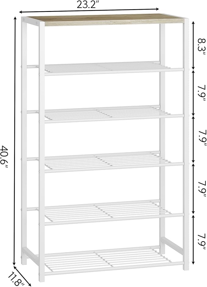 Yusong Shoe Rack Organizer, 6 Tier Industrial Shoe Storage Shelf, Narrow Sturdy Metal Shoe Shelves for Closet Entryway, Rustic Brown