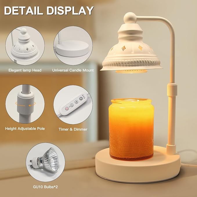 LIDORE Candle Lamp, Candle Warmer Lamp with Timer (White, No USB)
