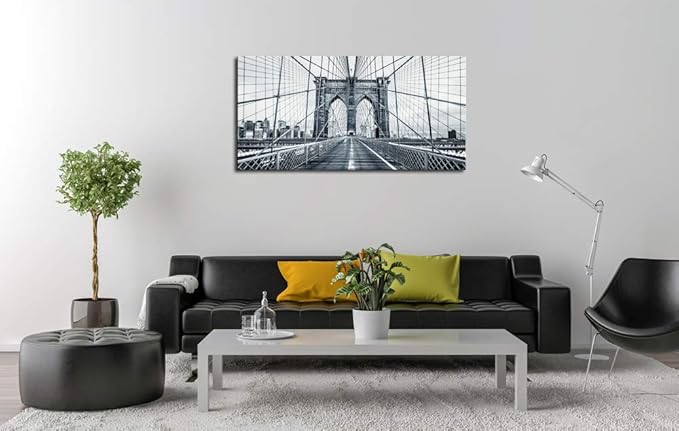DZL Art Q70775 Black and White New York City Brooklyn Bridge Wall Art Painting Wall Art Canvas Prints Painting Picture Stretched and Framed For Living Room Decor Office Wall Decor Home Decoration
