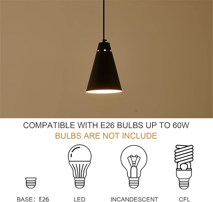 Dijiahua Black Pendant Lights 3 Pack for Kitchen Island,Small Modern Industrial Chandeliers with Cone Metal Shade,Mini Adjustable Cord Hanging Lighting Fixtures for Over Sink,Bar,Dining Room