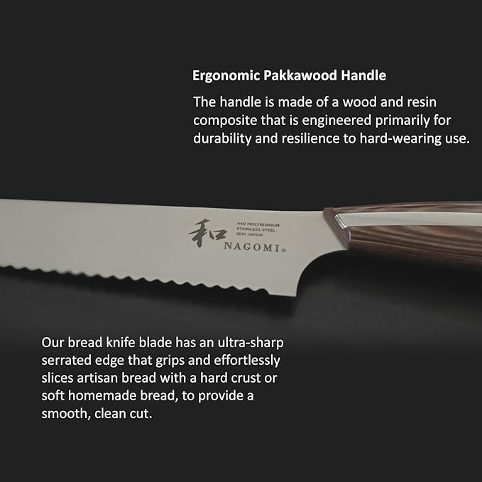 NAGOMI] 8 inch Serrated Bread Knife, Stainless Steel HRC58 Ultra-sharp Serrated Blade Bread Knife For Homemade Bread | Black Stylish Gift Box