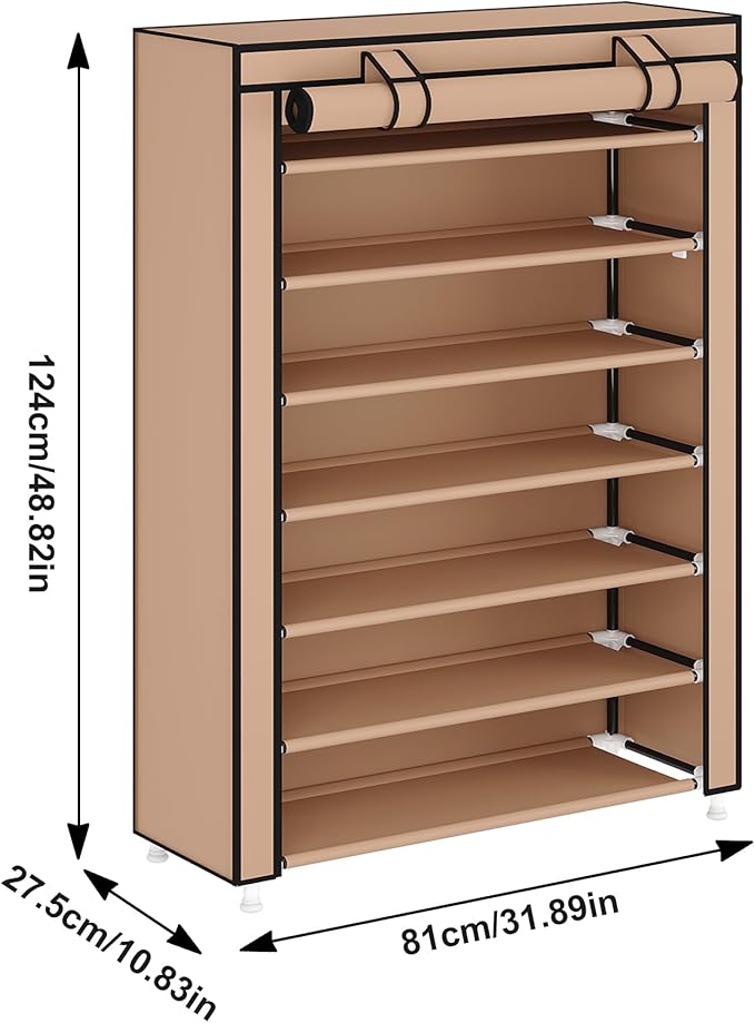 Laiensia 7-Tier Vertical Shoe Rack Organizer, Space Saving Shoe Storage Organizer, Non-Woven Cover Shoe Shelf Holds 28-35 Pairs for Bedroom, Hallway, Closet Entryway, Brown