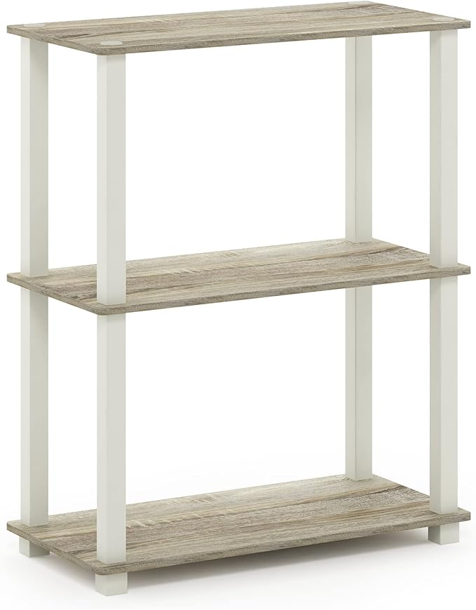 Furinno Turn-S-Tube 3-Tier Compact Multipurpose Shelf Display Rack with Square Tube, Sonoma Oak/White