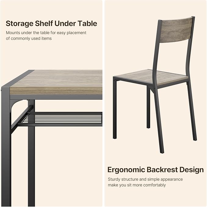 Gizoon Dining Table Set for 2, 3 Piece Kitchen Table with 2 Chairs for Small Space, Apartment, Kitchen, Dining Room, Space-Saving