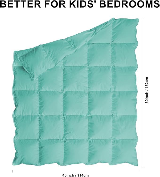 zzlamb Toddler Down Comforter Kids Crib Down Blanket, Warm Baby Quilt Crib Comforter Small Duvet Insert, Lightweight Soft Noiseless Cotton-Blended Shell Down Proof Machine Washable, Aqua 45x60in