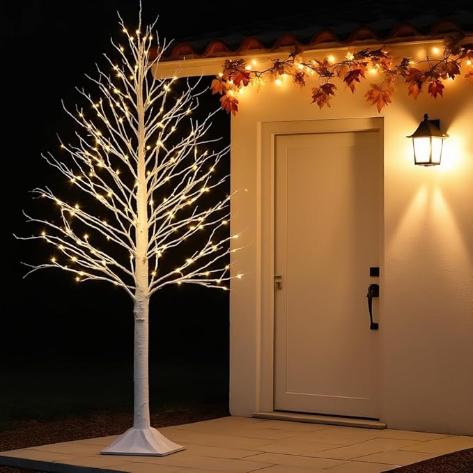 TW SHINE Set of 3 Lighted Birch Tree, 4FT 6FT 8FT White Artificial Christmas Tree with Total 456 LED Light, Prelit Waterproof Christmas Decoration for Indoor Outdoor Thanksgiving Wedding Holiday