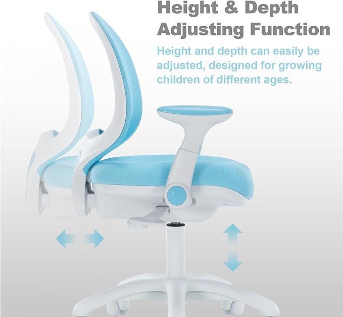 Kids Desk Chair, Boy's Girl's Child Children Study Office Computer Chair, Ergonomic Design, Adjustable Height and Seat Depth (Sky Blue W/Armrests)