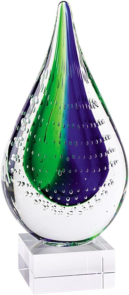 Badash Blue-Green Murano-Style Art Glass Centerpiece - 10.5" Tall Mouth-Blown Teardrop Glass Sculpture on Crystal Base - Contemporary Home Decor Accent Piece