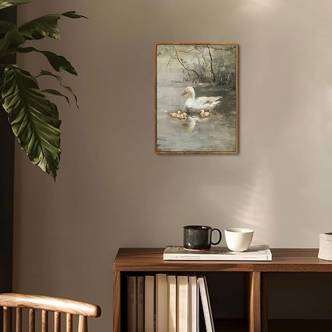 Djmwtb Vintage Framed Wall Art Duck Canvas Wall Art Prints Rustic Nature Paintings Pictures Wall Decor Artwork for Living Room Bedroom Bathroom Office 16x24in