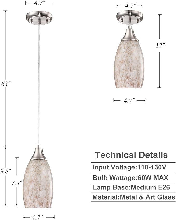 Mini Milk Glass Pendant Light,Handcrafted Beige Glass Pendant Hanging Light fixtures Small Pendant Light with Brushed Nickel Adjustable Cord for Kitchen Island,Bed Room,Hallway,Dining Room,Stairs