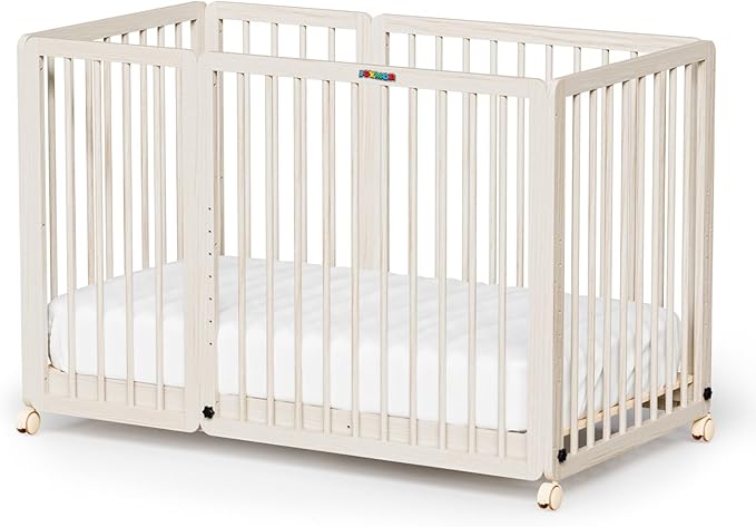 JOYMOR 8 in 1 Convertible Crib with Changer, Include 2” Mattress, Converts to Bassinet, Mid Crib, Full Size Crib, Daybed,Toddler Bed and Playard (Crib, Washed Natural)