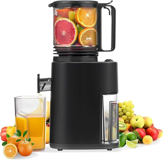 Masticating Juicer with Powerful 350W AC Motor, 5.4" Wide Feed Chute, Cold Press Slow Juice Extractor for Whole Fruits & Vegetables, High Juice Yield, AC-Black