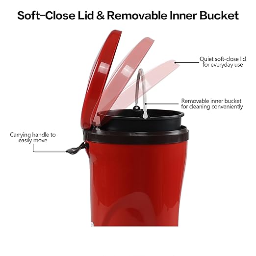 1.8 Gallon Small Multi-Functional Step Trash Can, Durable Plastic Waste Bin with Lid for Kitchen and Bathroom