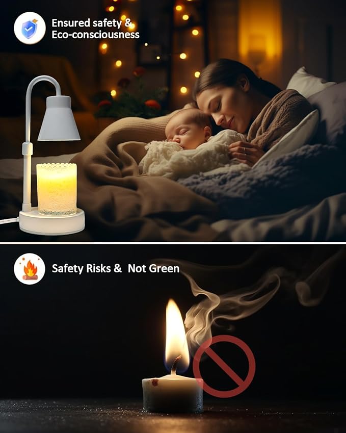 Candle Warmer Lamp with Adjustable Height - Stepless Dimming & Metal Finish - No Flame Scented, Includes 2 Bulbs (White)