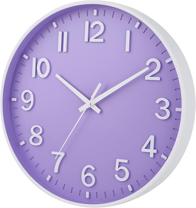 HZDHCLH Purple Wall Clocks Battery Operated,12 inch Silent Non Ticking Modern Wall Clock for Living Room Bedroom Kitchen Office Classroom Decor