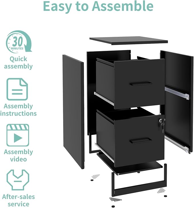AQY 2 Drawer File Cabinet with Lock, Metal Black Filing Cabinet for Home Office, 18" Deep Heavy Duty Vertical Storage Cabinet for Hanging A4/Letter/Legal Size Files, Assembly Require