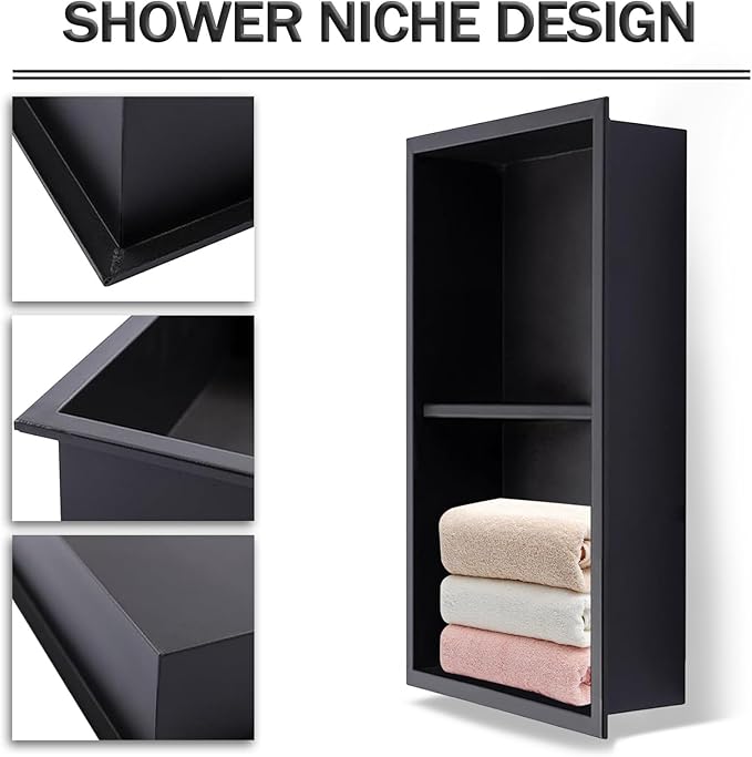 Stainless Steel Shower Niche 24" X 12" Brushed No Tile Needed Wall Niche Double Shelves Recessed Shower Shelf for Bathroom Storage Over Mount Installation