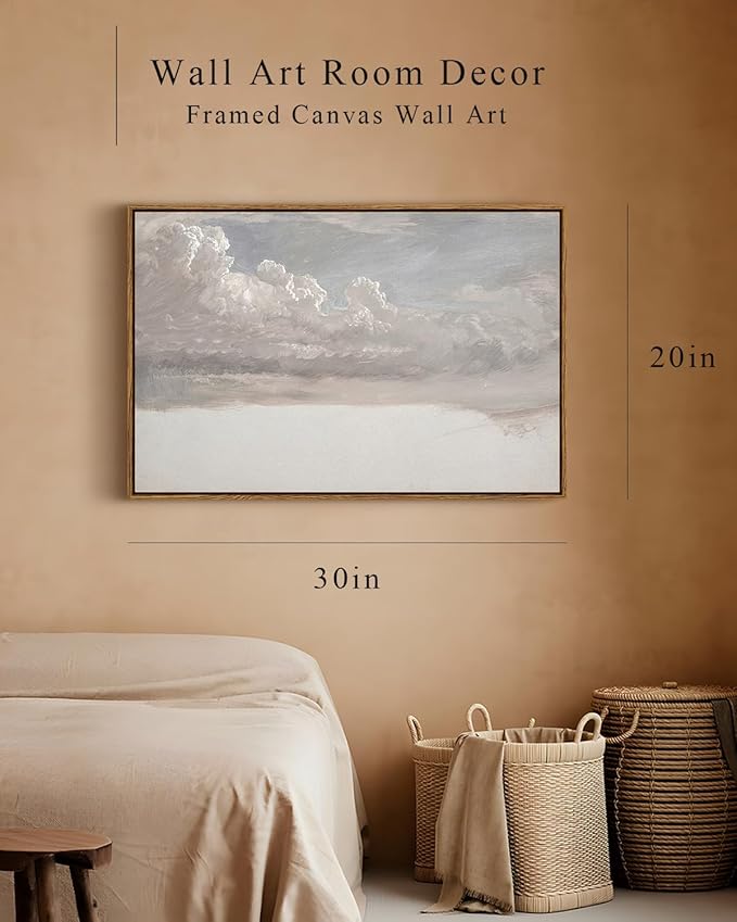 InSimSea Framed Canvas Wall Art Vintage Decor, Home Decor Classical Oil Painting Cloud Study Large Decorations for Living Room, Wall Art for Bedroom Bathroom Gallery, 20"x30"