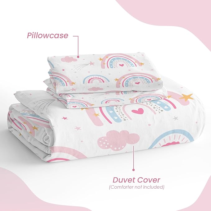 SANDJEST Rainbow Duvet Cover Sets Full Size for Kids Girls, Incude 1 Polyester Comforter Cover 80x90 Inches and 2 Pillowcases 20x26 Inches, Comforter Not Included, Gift for Christmas Birthday