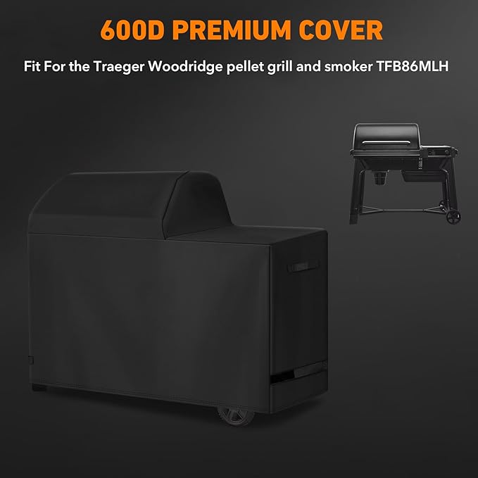 Heavy Duty 600D Polyester Cover Compatible with Traeger Grills BAC761 Woodridge Pellet Grill and Smoker TFB86MLH All Weather Grill Cover Accessory Replacement