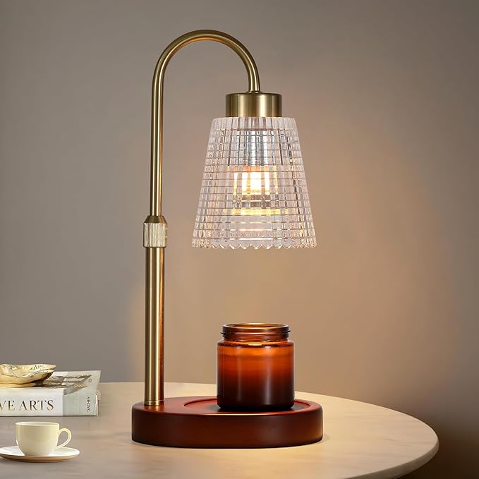 Antique Brass Candle Warmer Lamp WithTimer and Dimmer,Fragrance Electric Wax Melt Warmer with 2 Bulbs,Scented Jar Lamp,Mother's Day/Birthday/Christmas Gifts for Mom/Wife,Home Decor,Adjustable Height
